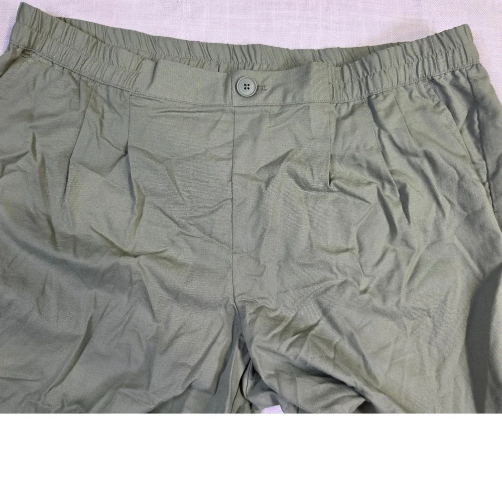 A New Day Olive Green Pleated Tapered Leg Pants Womens XL Elastic Waist Casual